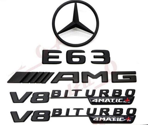 Mercedes E63 AMG Embleem Set Zwart V8 Biturbo, Auto diversen, Autostickers, Ophalen of Verzenden