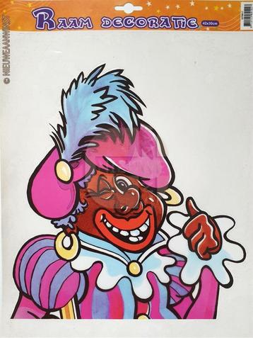 Zwarte Piet raamsticker XL-formaat - 42x30cm, paars/blauw beschikbaar voor biedingen