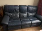 Lederen 3 zitbank en 1 fauteuil blauw, Huis en Inrichting, Zetels | Complete zithoeken, Ophalen, Gebruikt, Leer