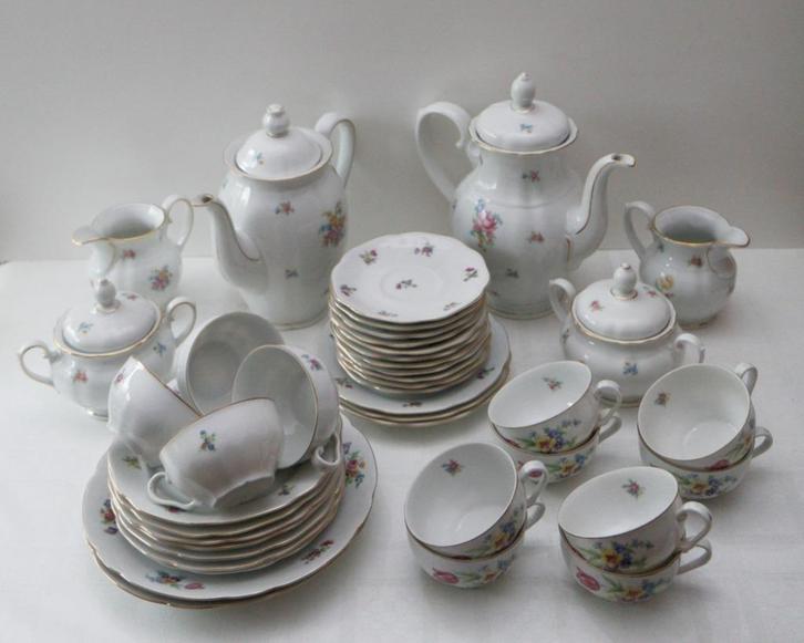 Antiek koffie/thee servies-bloemmotief Bavaria/Ch.-Slovakije, Huis en Inrichting, Keuken | Servies, Gebruikt, Compleet servies