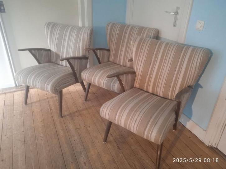 3 fauteuils robustes des années 1950 en bon état, Antiquités & Art, Antiquités | Meubles | Chaises & Canapés, Enlèvement