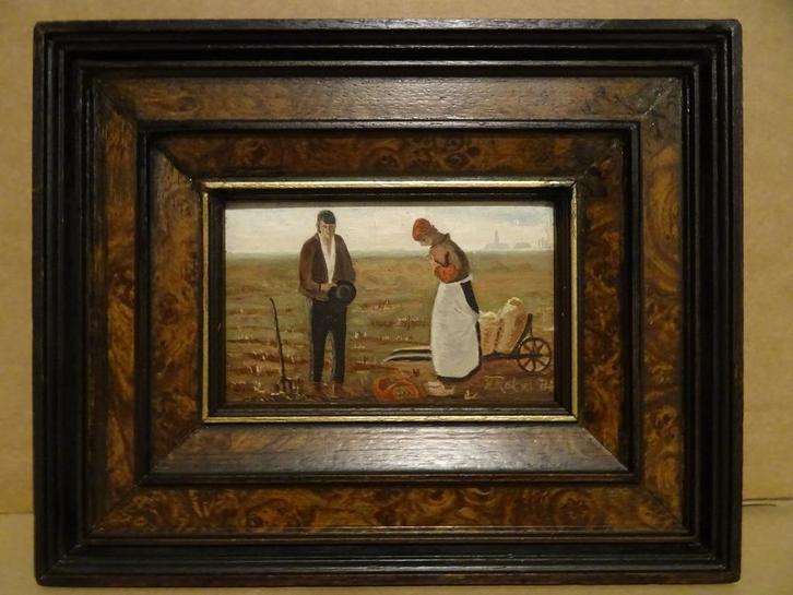 Het Angelus schilderij Het Angelus miniatuur 26x21cm N. Rokx, Antiek en Kunst, Kunst | Schilderijen | Klassiek, Ophalen of Verzenden