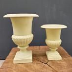 Brocante gietijzeren bloempot vaas creme wit in 2 grootte, Tuin en Terras, Bloempotten, Rond, Zo goed als nieuw, Minder dan 25 cm