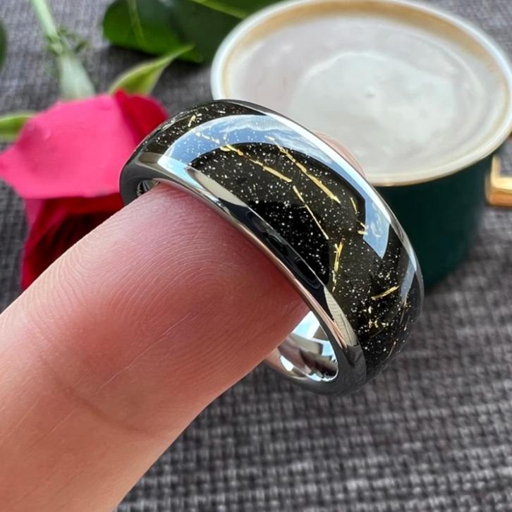 Trouwringen wolfraam - Kyann - Goud, zwart en zilver, Handtassen en Accessoires, Ringen, Nieuw, Dame of Heer, Zwart, Overige materialen