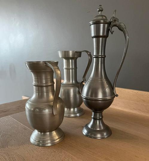 Driedelig set antieke tinnen kruiken- Etain/Pewter, Antiek en Kunst, Antiek | Tin, Ophalen of Verzenden