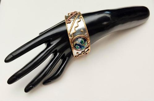 Prachtige zilveren/bronzen Art Brut armband Murano glas, Handtassen en Accessoires, Armbanden, Ophalen of Verzenden