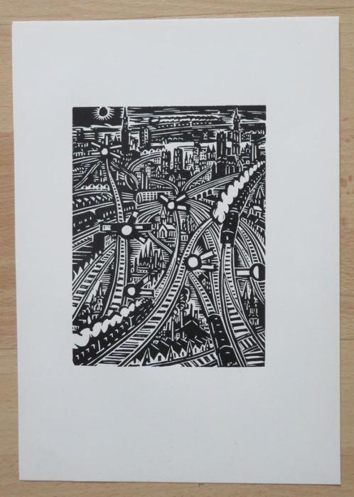 Houtsnede van Frans Masereel: HET ZUIDSTATION TE BRUSSEL, Antiek en Kunst, Kunst | Etsen en Gravures, Verzenden