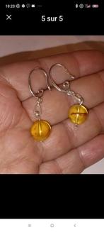 Boucles d'oreilles en argent massif avec Ambre naturelle, Jaune, Avec pierre précieuse, Argent, Pendantes