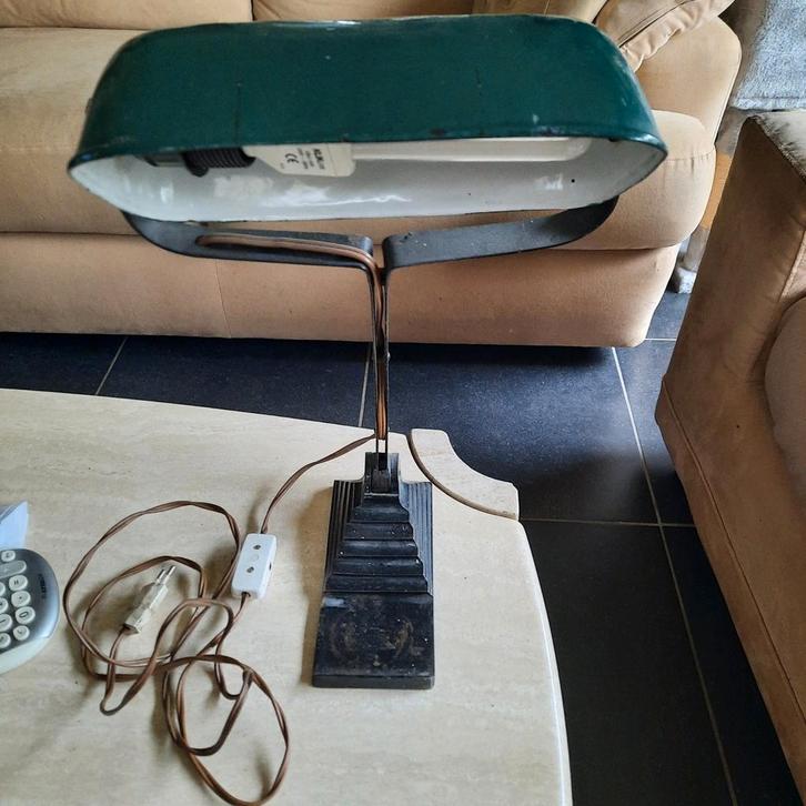 Emaille bureaulamp , authentiek , zwaar . Antiek . Getekend, Antiek en Kunst, Antiek | Verlichting, Ophalen of Verzenden