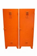 Vintage industriële metalen locker – set van 2 – oranje, Huis en Inrichting, Kasten | Lockerkasten, Ophalen, Gebruikt