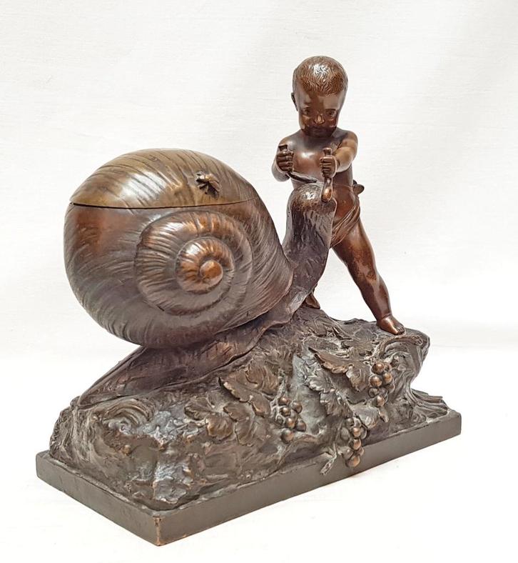 Benoit Lucien Hercule - Bronzen Beeld - Ringendoos., Antiek en Kunst, Kunst | Beelden en Houtsnijwerken, Ophalen of Verzenden