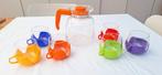 Service vintage carafe + 6 verres multicolores années 70-80, Ophalen