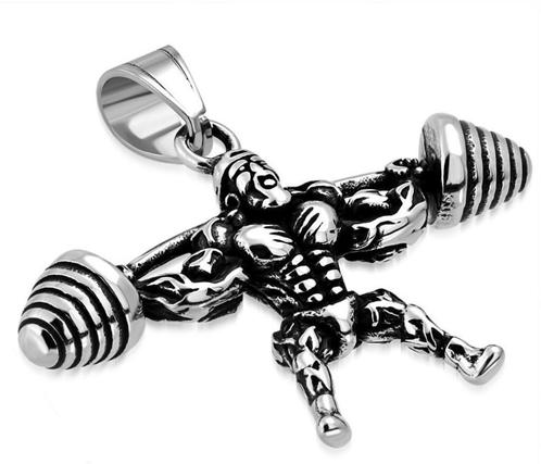 Roestvrij stalen hanger bodybuilder gewichtheffer, Handtassen en Accessoires, Kettinghangers, Nieuw, Ophalen of Verzenden