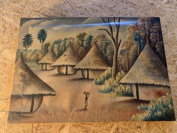 Vintage twee niet beschadigde Congolese schilderijen  beschikbaar voor biedingen