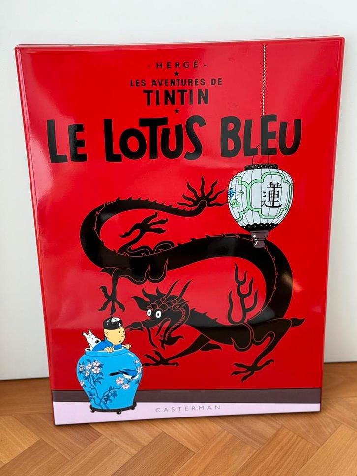 Geëmailleerd bord met de blauwe lotus Kuifje Moulinsart, Verzamelen, Merken en Reclamevoorwerpen, Zo goed als nieuw, Ophalen of Verzenden