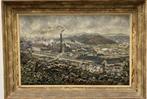 huile sur panneau bas relief panorama de charleroi signe, Antiquités & Art, Enlèvement