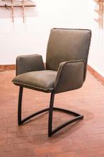 Groen leer design stoel, Maison & Meubles, Chaises, Comme neuf, Modern, Cuir, Enlèvement