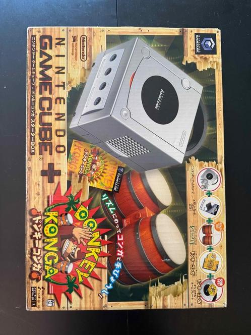 Nintendo Gamecube Pack Donkey Konga NTSC-J (Japan), Games en Spelcomputers, Spelcomputers | Nintendo GameCube, Gebruikt, Zilver