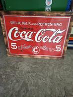 Coca - Cola bord metaal op hout bevestigd, Ophalen, Gebruikt, Reclamebord