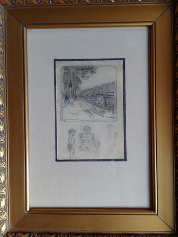 Henri Cassiers  1858 - 1944  Tekening Landschap + kinderen beschikbaar voor biedingen