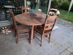 Eiken ronde tafel en stoelen, uitschuifbaar tot ovaal., Maison & Meubles, Quatre personnes, Rond, Enlèvement, Utilisé
