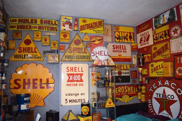 achete plaque émaillée bidon huile shell 1930 1950, Collections, Marques & Objets publicitaires, Utilisé, Panneau publicitaire