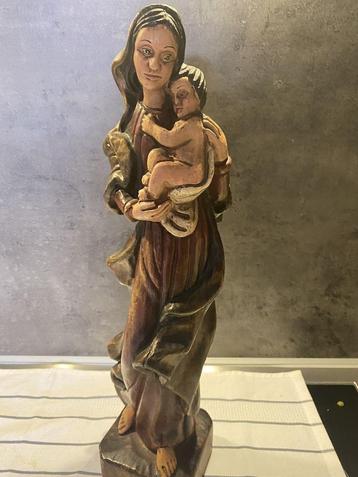 Antiek Maria&Baby Jezus houten beeld, polychroom
