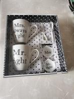 Koffiebeker set - Mr Right en Mrs Always Right, Huis en Inrichting, Keuken | Servies, Ophalen, Gebruikt