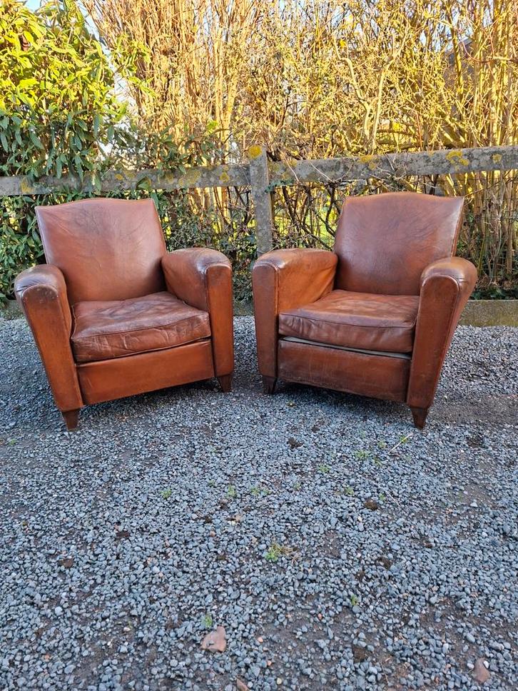 Paar paar echt gerestaureerde vintage clubstoelen, Antiek en Kunst, Antiek | Meubels | Stoelen en Sofa's, Ophalen of Verzenden