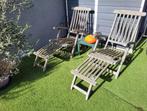 2 ligstoelen, Tuin en Terras, Ligbedden, Ophalen, Gebruikt, Hout, Verstelbaar