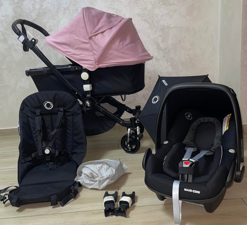 Bugaboo poussette 3 en 1 Bugaboo Cameileon 3 noir/rose rose, Enfants & Bébés, Couverture pieds, Babygeluk, Comme neuf, Enlèvement