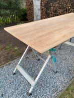 Eettafel bureau 195 op 85 massief eiken hout tafelblad, Huis en Inrichting, Ophalen, Eikenhout, 50 tot 100 cm, Zo goed als nieuw