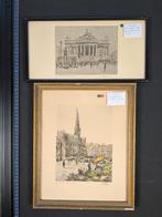 Lot van twee prenten - Brussel - ingekaderd, Antiek en Kunst, Kunst | Etsen en Gravures, Ophalen of Verzenden