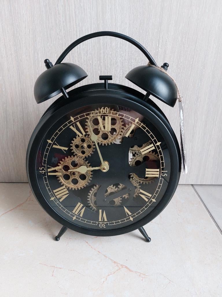 Nieuwe zwarte industriële metalen tafel klok, Huis en Inrichting, Ophalen of Verzenden, Nieuw, Analoog, Staande klok