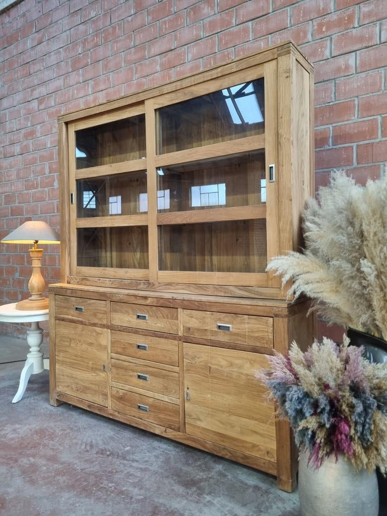 Teak buffetkast/vitrinekast art:41/26.1, Ophalen, 200 cm of meer, Teakhout, Teak