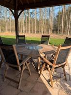 Table de patio ronde avec 8 chaises pliables, Jardin & Terrasse, Enlèvement, Utilisé, Rond, Bois de teck