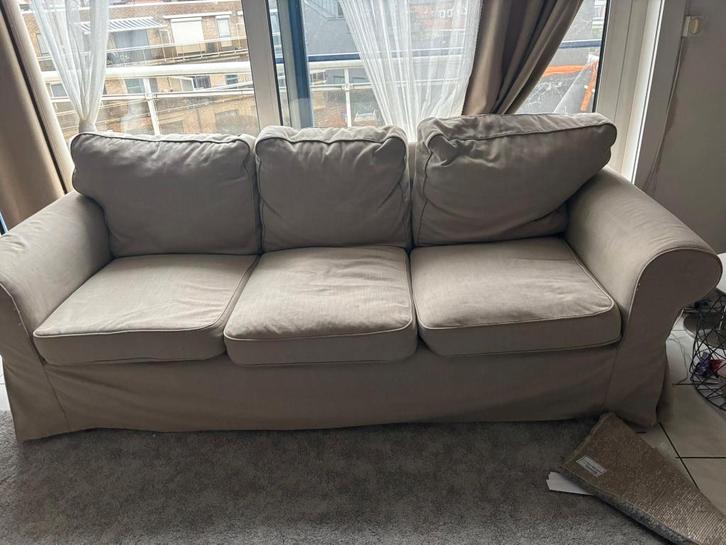 3zit zetel, Huis en Inrichting, Zetels | Zetels, Gebruikt, Rechte bank, Driepersoons, 150 tot 200 cm, 75 tot 100 cm, Hout, Stof