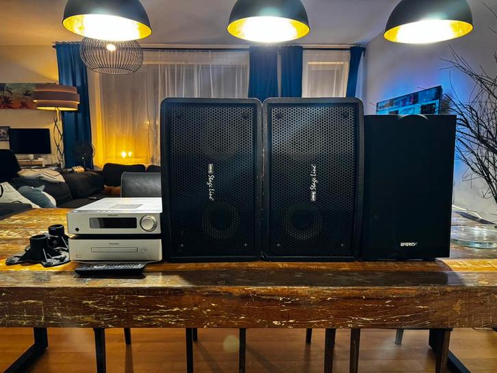 Système audio Philips+enceintes Stage Line+subwoofer Energy, TV, Hi-fi & Vidéo, Chaîne Hi-fi, Utilisé, Haut-parleurs, Philips