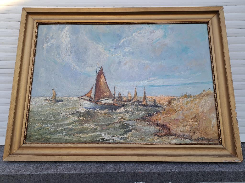 huile sur panneau marine signe gustave helinck, Antiquités & Art, Enlèvement