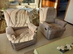 Stoffen salon (3-zit en twee 1-zit zetels) - gratis, Ophalen, Gebruikt, Rechte bank, Leer