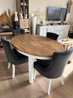 Eiken Vintage Wit poten tafel met 4 stoelen, Ophalen, Zo goed als nieuw