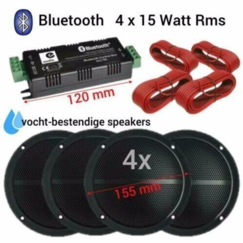 Bluetooth Vochtbestendige luidsprekers 13cm Zwart 4x 15Watt, Audio, Tv en Foto, Luidsprekerboxen, Nieuw, Front, Rear of Stereo speakers