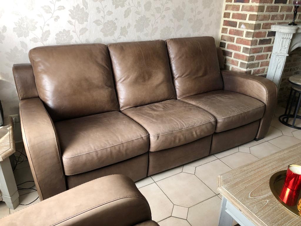 lederen natuzzi 3-zit + 1-zit, Maison & Meubles, Canapés | Salons, Utilisé, Banc droit, Quatre personnes ou plus, 250 à 300 cm
