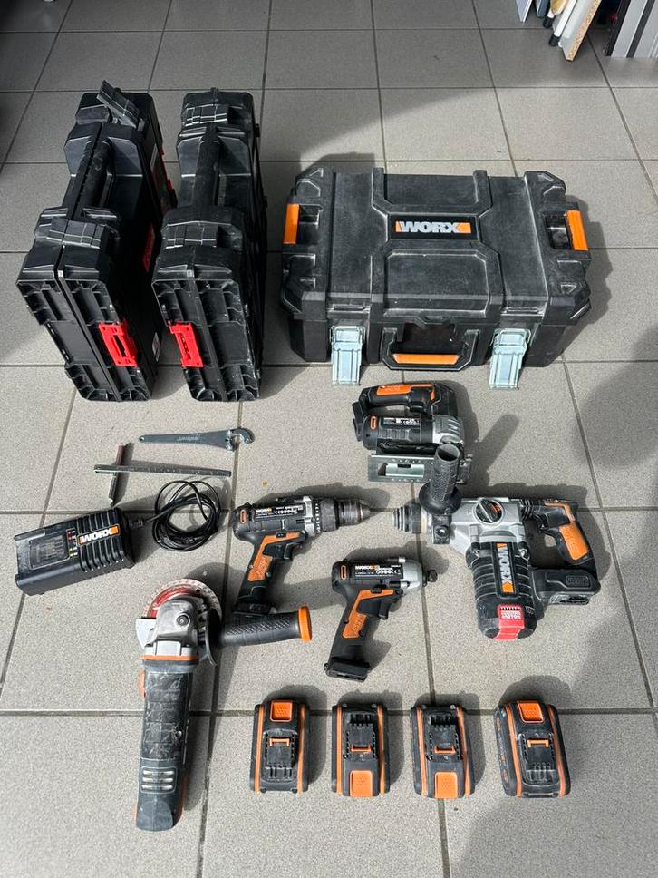 Worx gereedschap wegens einde verbouwing. 5 toestellen, Bricolage & Construction, Outillage | Outillage à main, Utilisé, Enlèvement