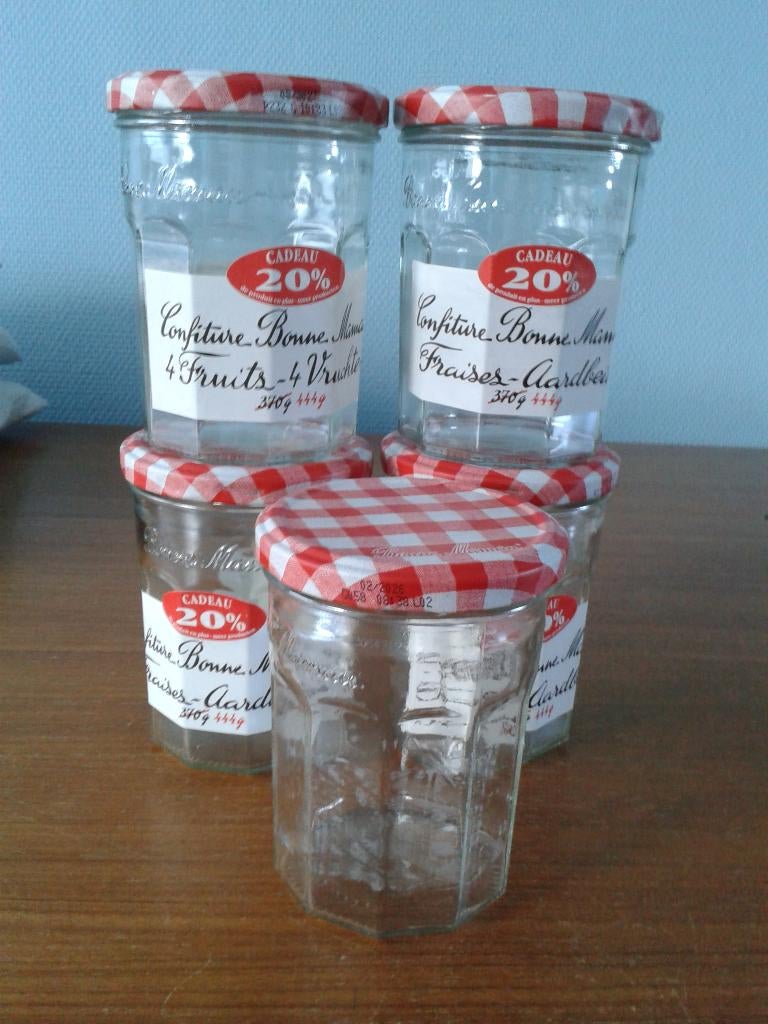 8x lege konfituurpotten Bonne Maman - groter formaat, Ophalen of Verzenden, Gebruikt