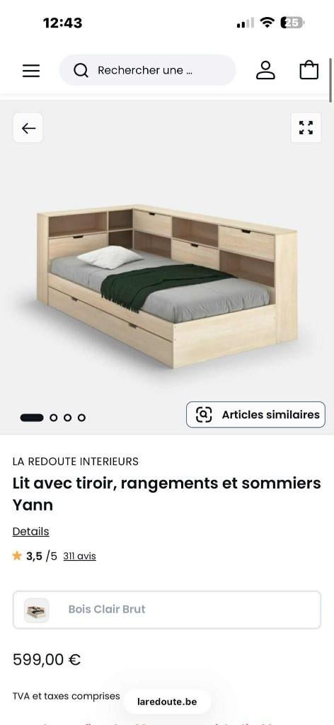 Lit  noir neuf avec rangement intégré, Huis en Inrichting, Slaapkamer | Bedden, Nieuw, Eenpersoons, 90 cm, 190 cm of minder, Hout