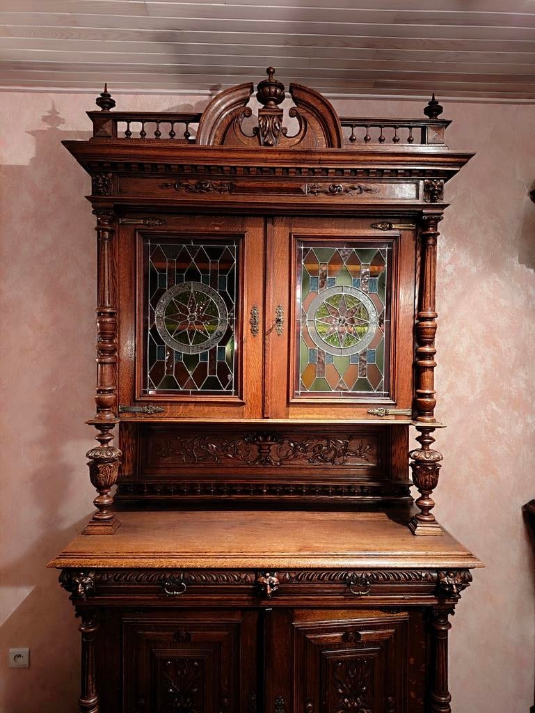 Antieke eiken meubelset – 2 kasten/grote tafel/6 stoelen, Antiek en Kunst, Antiek | Meubels | Kasten, Ophalen