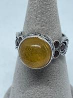 Zilveren Baltische Amber ring maat 17,5, Bijoux, Sacs & Beauté, Bagues, Avec pierre précieuse, Argent, 18 à 19, Femme