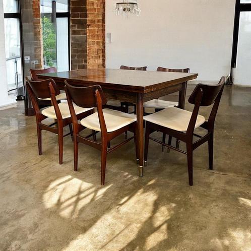 Retro eetkamertafel met 6 eetkamerstoelen, Antiek en Kunst, Antiek | Meubels | Stoelen en Sofa's, Ophalen