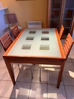 Eettafel + 6 stoelen, Huis en Inrichting, Tafels | Eettafels, 200 cm of meer, 50 tot 100 cm, Glas, Gebruikt